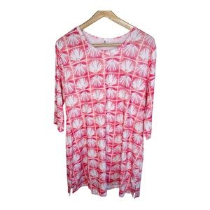 Lulu B Tunic Dress Size 1X Seashell Check Print Smooth Stretch Colorful Coastal
